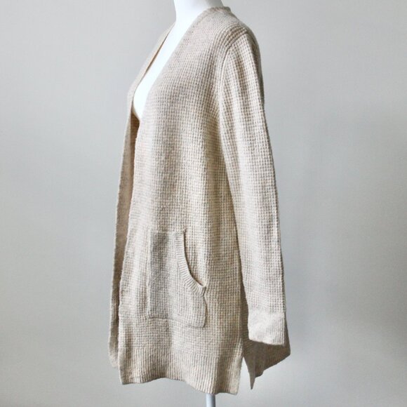 Time and Tru Cream Oatmeal Speckled Midi Open Cardigan Sweater Pockets Small - Picture 3 of 6